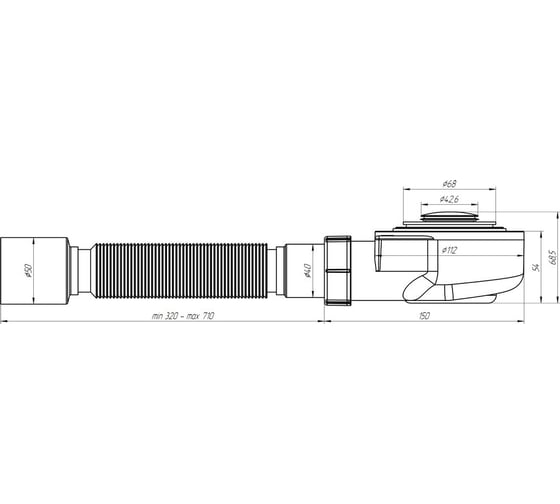 Сифон для поддона АНИ Пласт h 55 мм, 1 1/2x50, гофра 40х50 мм, клик-клак E455CL 025-1151