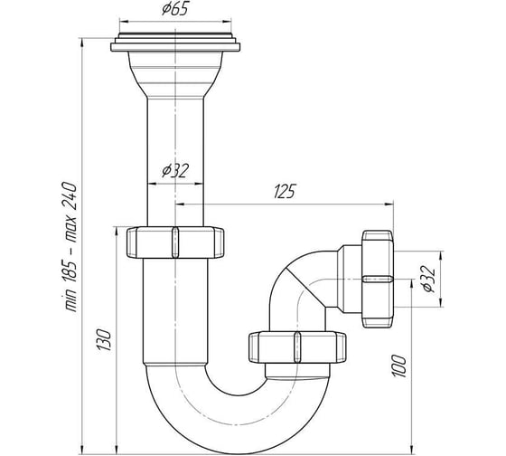 Сифон АНИ Пласт 1 1/4х32 прямоточный DB2000