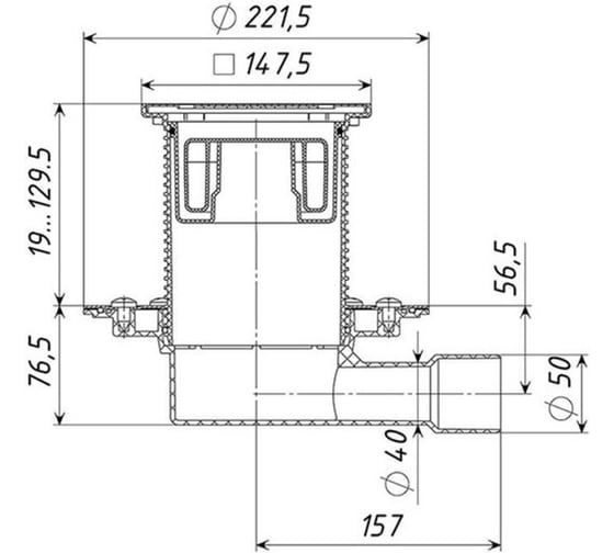 Трап Татполимер ПП 50/40 горизонтальный выпуск решетка нерж. сталь 150x150 ТП-510.1 53606