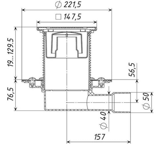 Трап Татполимер ПП 50/40 горизонтальный выпуск решетка нерж. сталь 150x150 ТП-510.1 53606