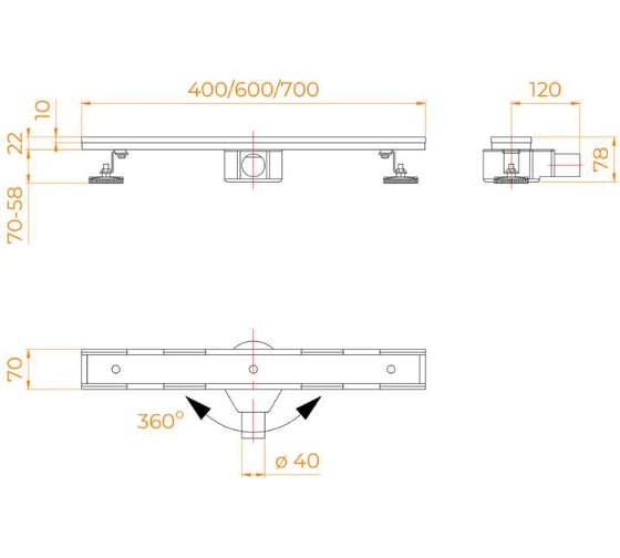 Душевой трап RGW SDR-08-70 прямой, 700 мм, хром, 50 мм, сифон + ножки 21210870-011