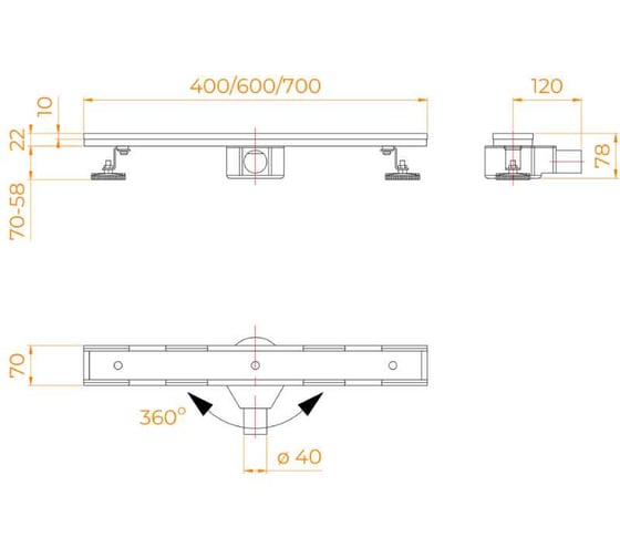 Душевой трап RGW SDR-08B-70 прямой, 700 мм, черный, 50 мм, сифон + ножки 21210870-014