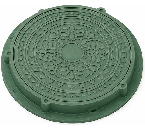 Люк садовый круглый полимерно-песчаный 0,8т зелёный лёгкий и прочный для защиты инженерных колодцев Millennium УТ000034980
