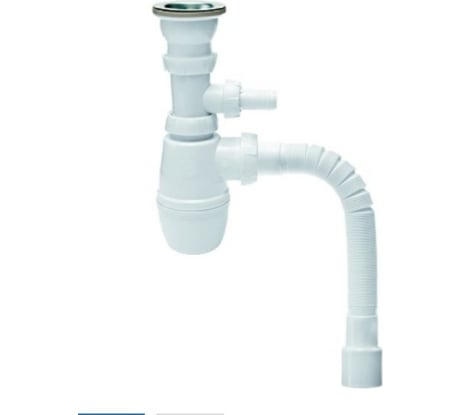 Сифон для кухонной мойки Wirquin Минор с выпуском 1 1/2х40 мм, отводом для стиральной машины и гофротрубой L800 мм 30718030