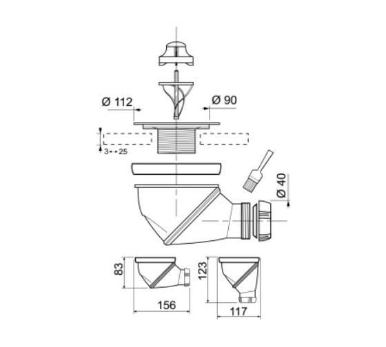 Сифон WIRQUIN "BONDE JAMES" D90 мм., выход D 40 мм., мультипозиционный 30717981