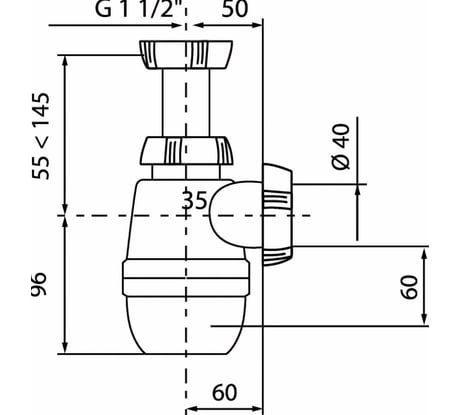 Сифон WIRQUIN МИНОР без выпуска, 1 1/2х40 мм 30718023