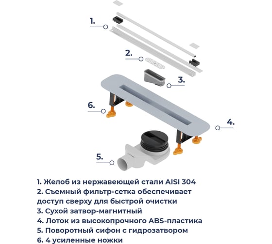 Душевой трап RGW SDR-56-40 щелевой 400 Хром O 50 мм сифон + ножки 79215640-01