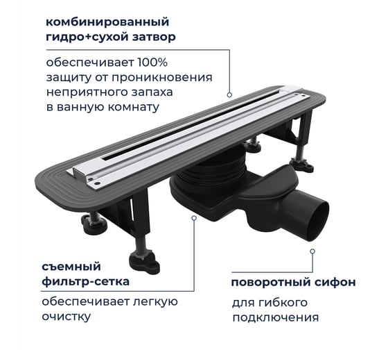 Душевой трап RGW SDR-56-60 щелевой 600 Хром O 50 мм сифон + ножки 79215660-01