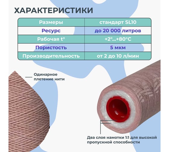 Картридж двухслойный обезжелезивающий, для катионного обмена, механической очистки NAWATER SL10 (Slim Line 10) 254x63мм, 5мкм 65857