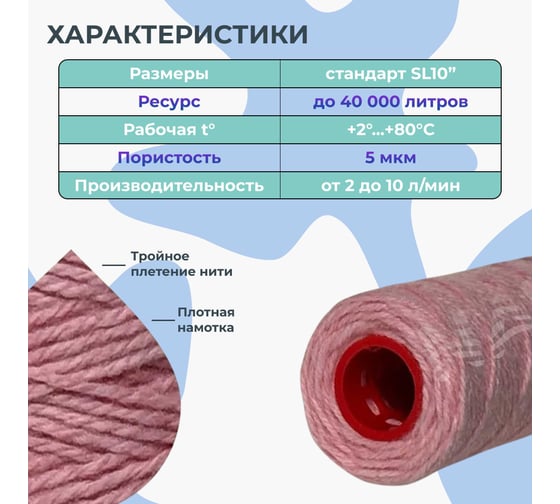 Картридж обезжелезивающий, для катионного обмена и механической очистки NAWATER SL10 (Slim Line 10) 254x63мм, 5мкм 65856