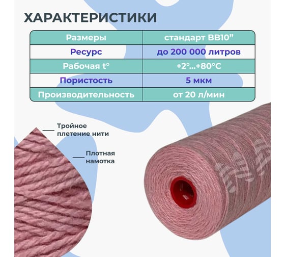 Картридж обезжелезивающий, для катионного обмена, механической очистки NAWATER BB10 (Big Blue 10) 254x110мм, 5мкм 65863