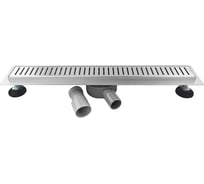 Трап САНАКС 600 х 70 мм, с бортиком для плитки, из нержавеющей стали, горизонтальное подключение 360º, с сухим и гидрозатворами, цвет САТИН. 00039