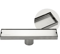 Трап линейный САНАКС 300 х 70 мм, нержавеющая сталь, вертикальный выпуск 50 мм, крышка литая, двухсторонняя, с возможностью вставки плитки, с гидрозатвором, цвет САТИН. 30031