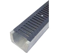 Лоток водоотводный бетонный Gidrolica DN100 высота 125 мм с чугунной щелевой решеткой кл. С250 13801506