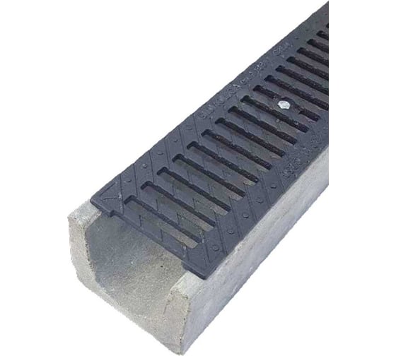 Лоток водоотводный бетонный Gidrolica DN100 высота 125 мм с чугунной щелевой решеткой кл. С250 13801506 1