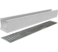 Лоток водоотводный бетонный Gidrolica DN100 высота 125 мм с решеткой штампованной стальной оцинкованной, кл. А15 13801508