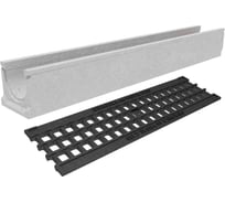 Лоток водоотводный бетонный Gidrolica DN100 высота 125 мм с чугунной ячеистой решеткой кл. С250 13801507