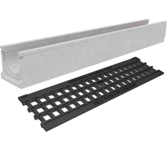 Лоток водоотводный бетонный Gidrolica DN100 высота 125 мм с чугунной ячеистой решеткой кл. С250 13801507 1