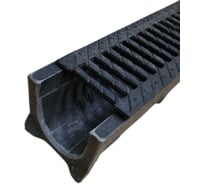 Полимерпесчаный лоток Gidrolica DN100 H125 мм с чугунной щелевой решеткой и крепежом класс С250 705506