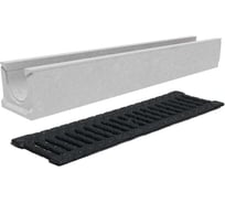 Лоток бетонный Gidrolica DN100 H132 мм с чугунной щелевой решеткой ВЧ и крепежом класс С250 13000506