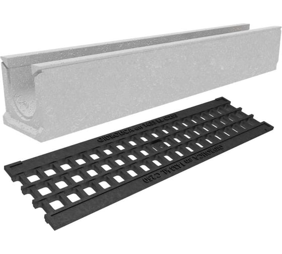 Лоток бетонный Gidrolica DN100 H157 мм с чугунной ячеистой решеткой и крепежом C250 13001507 1