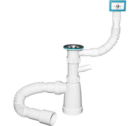 Сифон Инкопласт И 1 1/2х40 для моек с переливом, гофр.трубой 40х40x50 (1450мм.) и отвод для стиральной машин BG22145W В00В0025716 1