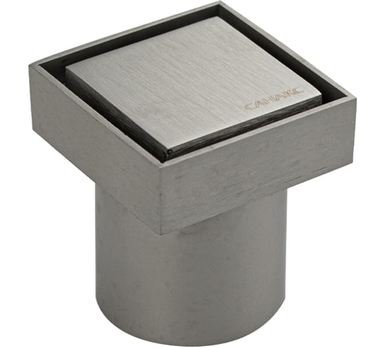 Трап Санакс 60 х 60 мм, выход 50 мм вертикальный, литая крышка, из нержавеющей стали, с сухим затвором, цвет САТИН. 1188 1