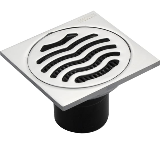 Трап САНАКС MAGNUS хром, 100х100 мм, выход 50 мм, вертикальный, крышка решетка, с сухим затвором слива воды, из нержавеющей стали 201 1163 1