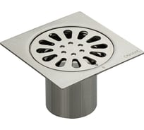 Трап Санакс 100 х 100 мм, выход 50 мм вертикальный, перфорированная крышка, из нержавеющей стали, с гидрозатвором, цвет САТИН. 1190