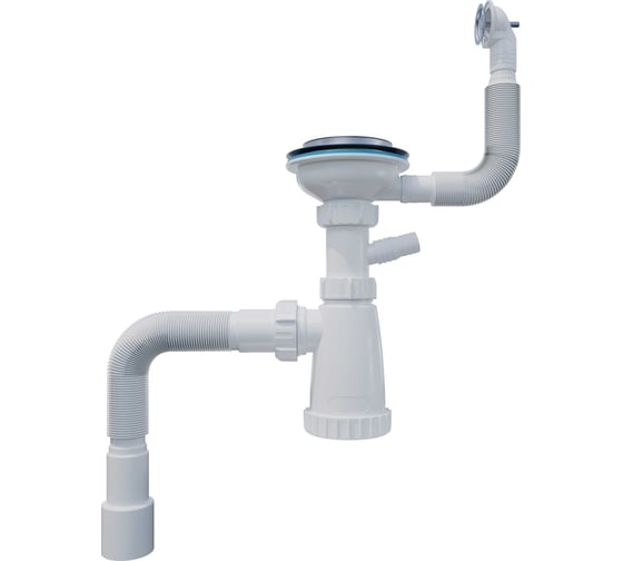 Сифон Инкопласт И 3 1/2х40 для моек с переливом (круг), гофрированная труба (800 мм) и отверстие для стиральной машины BКG3080W В00В0028024 1