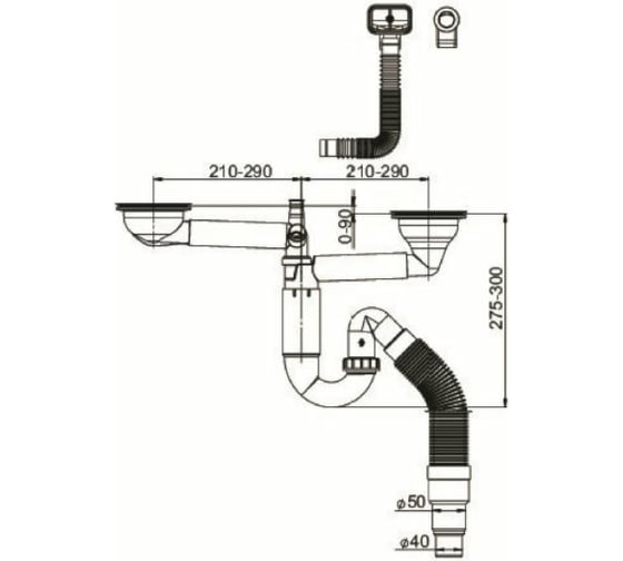 Сифон для мойки Prevex двойной P-loc PL2-D9CF5-SANT-01