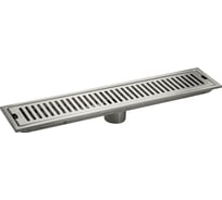 Трап линейный Санакс - 500 х 100 мм, вертикальный выпуск, с сухим мембранным клапаном, из нержавеющей стали, цвет САТИН. 00042