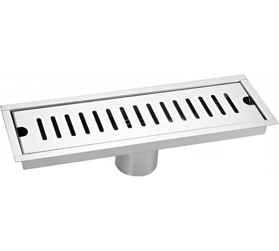 Трап ООО ПКФ Сварком д=50 вертикальный нерж, решетка нерж.сатин 300х100 с гидрозатвором (уп/1шт) СанТех s076083 1