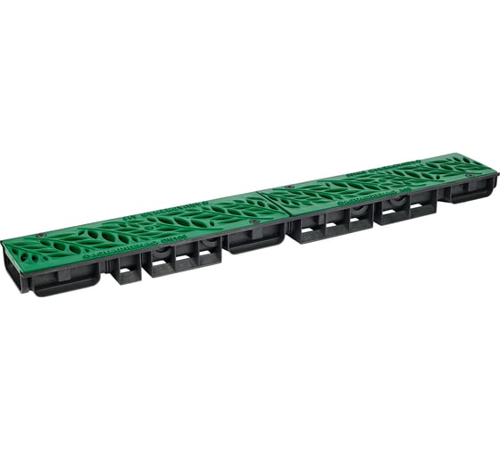 Лоток водоотводный пластиковый AQUADRENAG ЛВП Classic AQD DN100 H58 с решеткой пластиковой зеленой Q1058-PFG 1