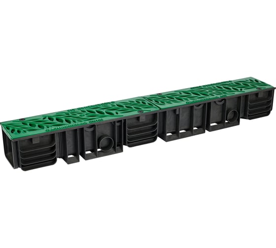 Лоток водоотводный пластиковый AQUADRENAG ЛВП Classic AQD DN100 H120 с решеткой пластиковой зеленой Q10120-PFG 1