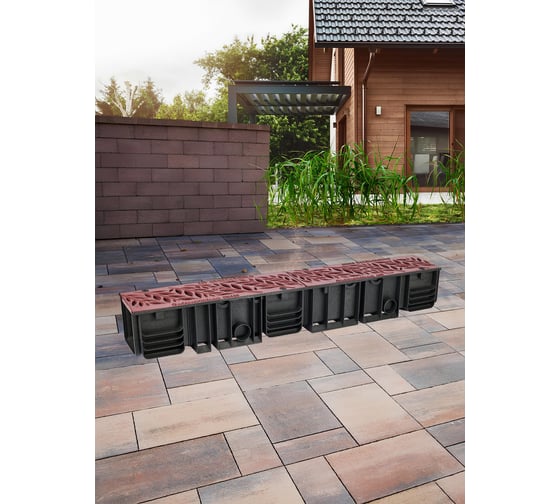 Лоток водоотводный пластиковый AQUADRENAG ЛВП Classic DN100 H80 с решеткой пластиковой коричневой Q1080-PFBr 1