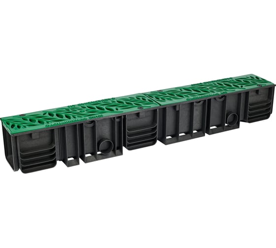 Лоток водоотводный пластиковый AQUADRENAG ЛВП Classic AQD DN100 H145 с решеткой пластиковой зеленой Q10145-PFG 1