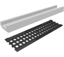 Лоток бетонный Gidrolica DN100 H80 мм с чугунной ячеистой решеткой и крепежом C250 11000507