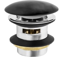 Донный клапан (выпуск) для умыв MPF 1 1/4", клик-клак с переливом (крышка керам. чёрная), нерж.сталь ИС.110760