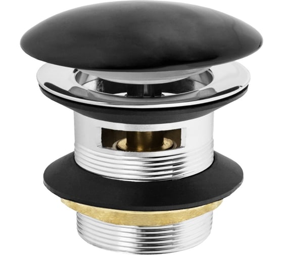 Донный клапан (выпуск) для умывальника MPF 1.1/4, клик-клак с переливом (черная керамич. крышка),SS 201 ИС.110760 1