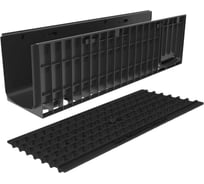 Лоток водоотводный пластиковый Gidrolica Pro DN200 H301 с чугунной ячеистой решеткой и крепежом кл.С250 823527