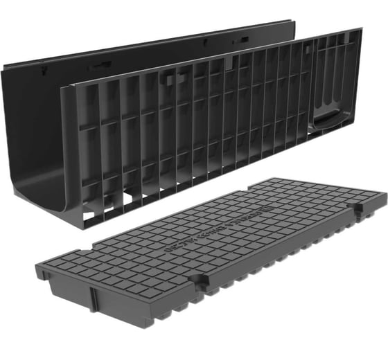 Лоток водоотводный пластиковый Gidrolica Pro H301 с глухой крышкой пластиковой и крепежом кл.С250 823526