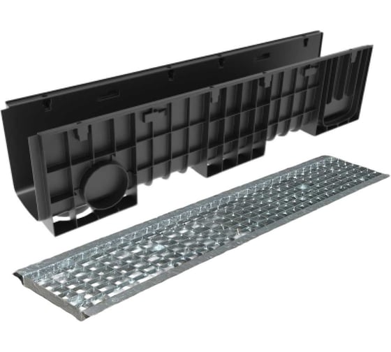 Лоток водоотводный пластиковый Gidrolica Pro DN150 H252 с решеткой ячеистой стальной оцинкованной и крепежом кл.В125 817511