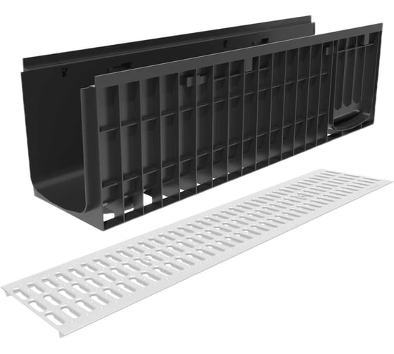 Лоток водоотводный пластиковый Gidrolica Pro DN200 H301 с решеткой штампованной стальной оцинкованной и крепежом кл.А15 823528