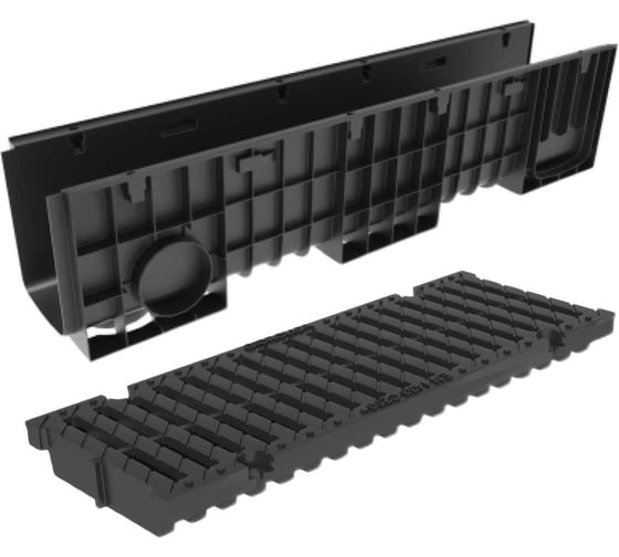 Лоток водоотводный пластиковый Gidrolica Pro H252 с пластиковой щелевой решеткой и крепежом кл.С250 817512 1