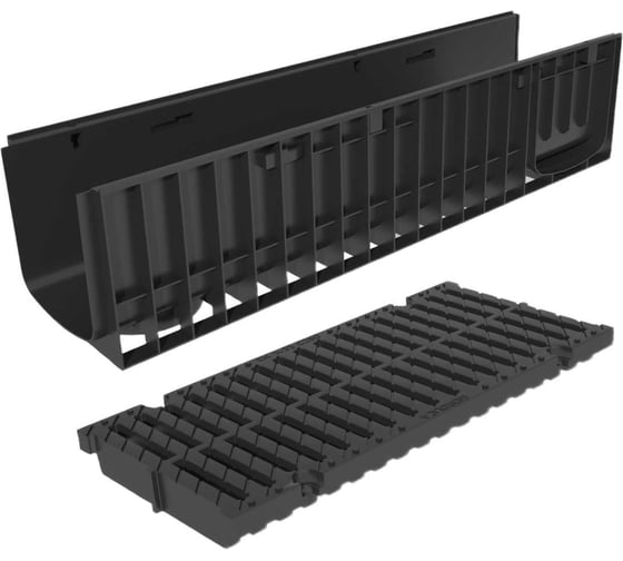 Лоток водоотводный пластиковый Gidrolica Pro DN200 H252 с пластиковой щелевой решеткой и крепежом кл.С250 822525pro