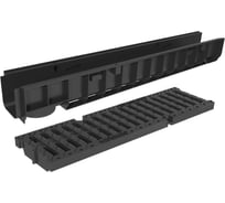 Лоток водоотводный пластиковый Gidrolica Pro DN100 H136 с пластиковой щелевой решеткой и крепежом кл.С250 801509pro