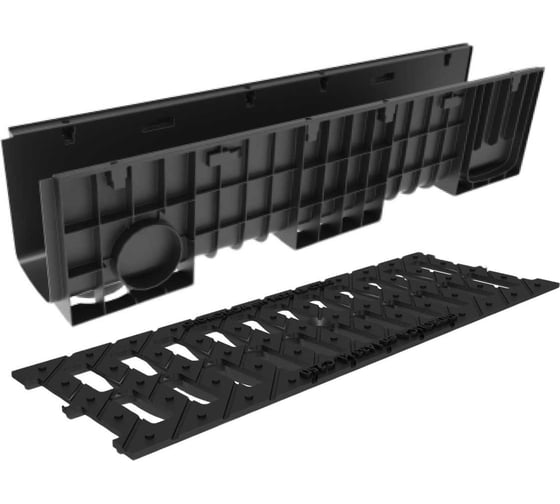 Лоток водоотводный пластиковый Gidrolica Pro H252 с чугунной щелевой решеткой и крепежом кл.С250 817516 1