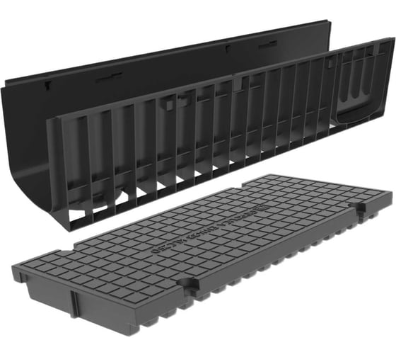 Лоток водоотводный пластиковый Gidrolica Pro DN200 H252 с глухой крышкой пластиковой и крепежом кл.С250 822526pro