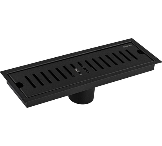 Трап линейный Санакс 300 × 100 мм, вертикальный выпуск с гидрозатвором, с верхним бортиком, из нержавеющей стали марки SUS 304, черный 00046-B